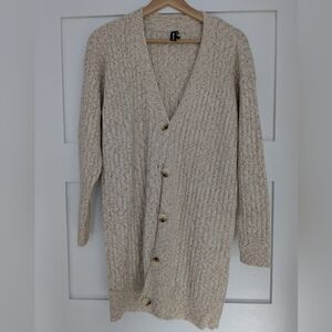Women's Cream Knit Long Cardigan Sweater